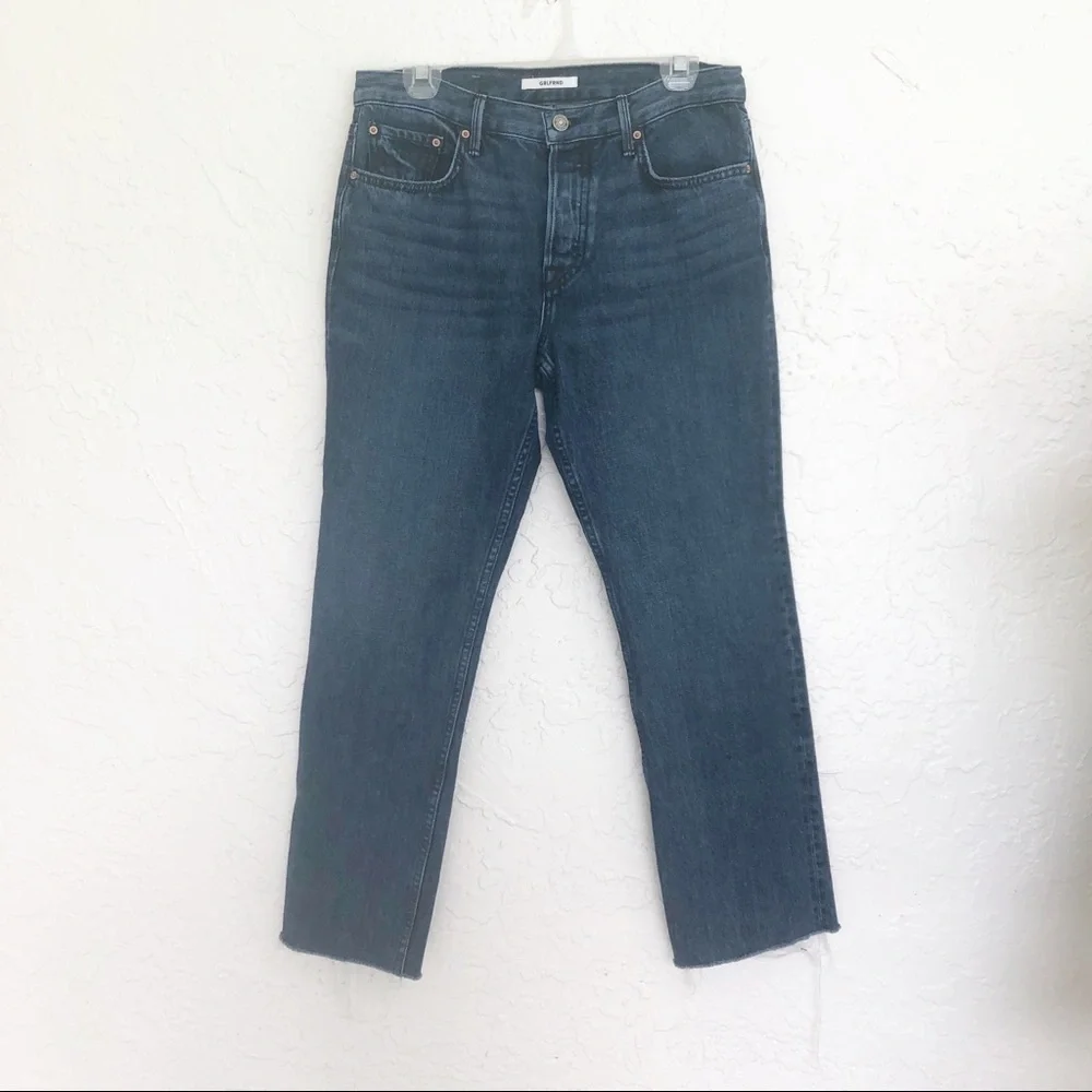 GRLFRND Jeans Tatum High Rise Straight Cropped Raw Hem Stretch Jeans Size 28